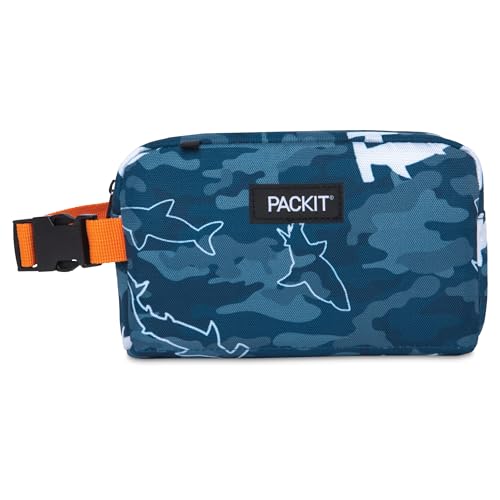 PackIt Freezable Snack Box, Camo Shark, Built with ECOFREEZE Technology, Collapsible, Reusable, Zip Closure with Buckle Handle, Great for Fresh Snacks on the go (Pack of 12) - color: Camo Sharks, size: PackIt Freezable Snack Box (Pack of 12)