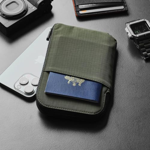 ALPAKA Zip Travel Wallet Green Axoflux 210D - RFID Passport Holder - Self Locking Zipper - Tear Resistant Material - Four Pockets and Two Card Slots - HUB Accessories Compatible - color: Green