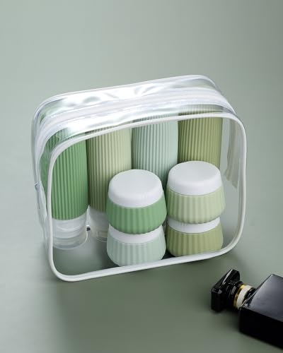 Mrsdry Travel Bottles 8 Pack, TSA Approved 3 oz Travel Containers with Clear Bag, Leak Proof Silicone Squeezable Essentials Jars - color: Water Green, size: Bottle 3oz Jars 1oz