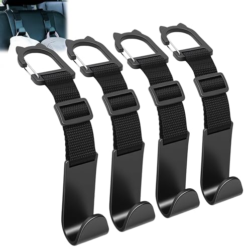 Amooca Car Headrest Hooks 4 Pack Adjustable Universal Fit Auto Seat Back Organizer Storage Hanger Purse Bags Holder with Clip Black - color: Black