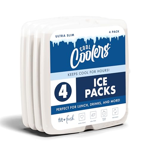 Cool Coolers by Fit & Fresh Slim Ice Packs, Quick Freeze Reusable Ice Packs for Lunch Boxes & Coolers, Long-Lasting, Space Saving Lunch Ice Packs, Ivory, 4Pk - color: Ivory (4 Pack)