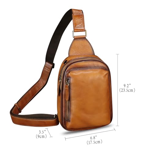 Genuine Leather Small Sling Bag for Women and Men Crossbody Bag Chest Bag Sling Backpack Purses for Hiking Sports Travel - color: Brown