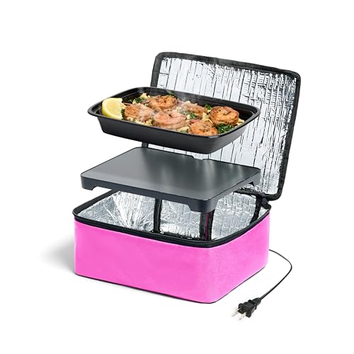 HOTLOGIC Mini Portable Electric Lunch Box Food Heater - Innovative Food Warmer and Heated Lunch Box for Adults Car/Home - Easily Cook, Reheat, and Keep Your Food Warm - color: Pink, size: 120V