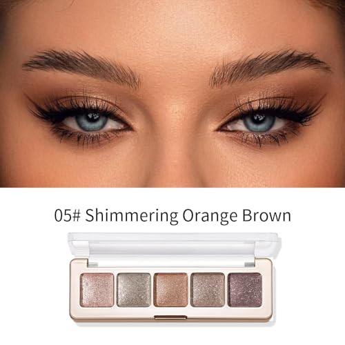 Glitter Shimmer Eyeshadow Palette – High Pigment Sparkly Metallic Eye Makeup Rose Quartz, Silver Champagne, Coral Pink, Taupe Gold & Plum Silver Shades, Long-Lasting Festival Party Eye Glitter Palette - color: C05