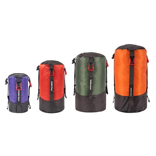 70D Nylon Compression Stuff Sack for Sleeping Bag, Ultralight Stuff Bag Organizer 1L/5L/7L/17L/25L for Traveling Camping Hiking Backpacking - color: Purple+Red+Green+Orange