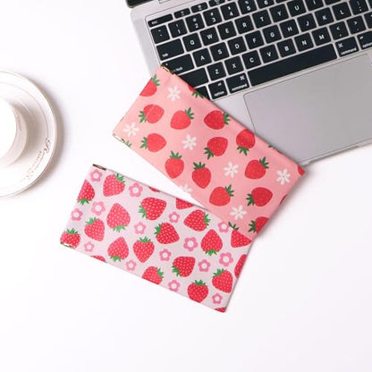 Glasses Case Soft, Eyeglass Cases for Women Portable Squeeze Top PU Leather 2 Pack Glasses Pouch with Cleaning Cloth - color: 2pcs Strawberry Flower