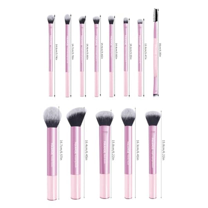 MAANGE 13 PCS Makeup Brushes Professional Make Up Brushes Premium Synthetic Powder Concealers Brushes Travel Makeup Brush Set with Case (Pink) - color: Pink