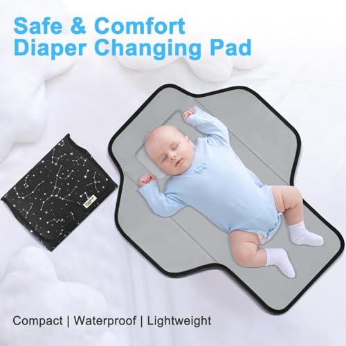 Portable Changing Pad Travel - Waterproof Compact Diaper Changing Mat with Built-in Pillow - Lightweight & Foldable Baby Diaper Changer - color: Black-Star