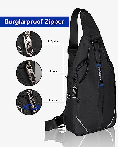WATERFLY Medium Crossbody Sling Backpack Anti Theft Backpack for Traveling Chest Shoulder Bag - color: Black(medium)