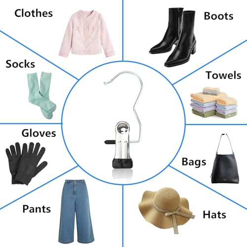 36pcs Hangers Clips, LIOUCBD Stainless Steel Closet Hangers Laundry Hanging Hooks, Boot Hanger for Closet, Portable Clothes Pins for Towel Glove Hat Pants Jeans Skirt Sock Travel Home - color: Silver