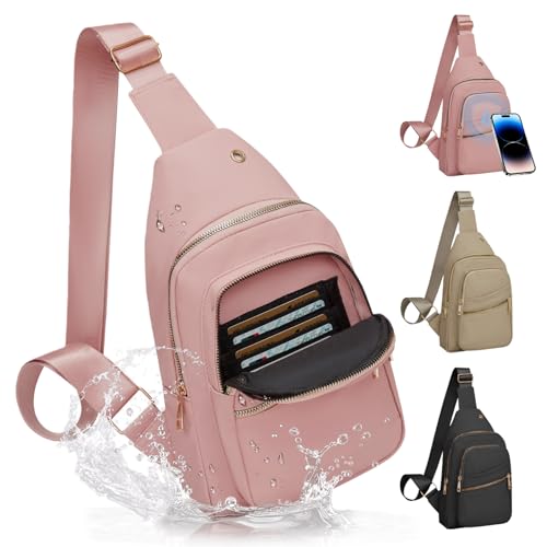 Small RFID Waterproof Travel Crossbody Sling Bags for Women Men, Hands Free Lightweight Sling Backpack Fanny Pack Cross Body Bag for Outdoors Hiking Traveling Fitness Commuting Leisure Pink - color: Pink