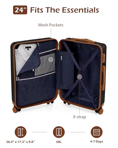 Coolife Luggage, Suitcase with Durable and Lightweight, Checked Luggage with ABS Hardshell, Dual Spinner Wheels, TSA Lock, and YKK Zipper(apricot black, M(24in)) - color: apricot black, size: M(24in)