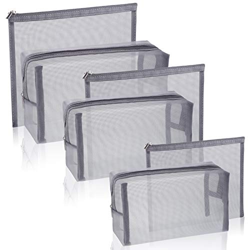 6 Pieces Mesh Makeup Bags Mesh Cosmetic Bag Portable Travel Organizing Zipper Pouch Toiletries Makeup Pouches for Home Office Travel Accessories - color: Gray