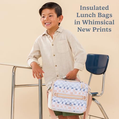 Bentgo Kids Lunch Bag (Whimsy & Wonder Collection) - Durable, Double-Insulated Lunch Bag for Kids 3+; Holds Lunch Box/Water Bottle/Snacks; Water-Resistant Fabric & Zip Pockets (Checker Gradient) - color: Checker Gradient