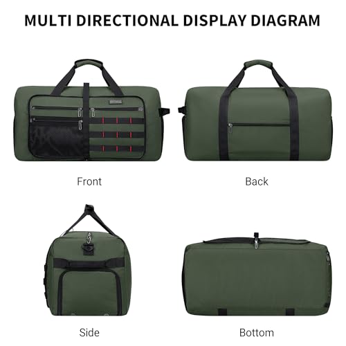 WITZMAN Foldable Duffle Bag for Travel 65L Lightweight Packable Duffel Bag with Shoes Compartment Overnight Bag for Men Women (B697 Army Green） - color: Army Green