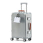 HotWay 26 Inch Hardside Checked Luggage with Leather Handle, PC Zipperless Suitcase with Spinner Wheels and TSA Locks, Lightweight Checked Luggage for Travel, Silver - color: Silver (Brown Leather), size: Checked in 26inch