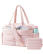 BAGSMART Gym Bag for Women, Lightweight Puffer Duffle Bag 2-PC Travel Bag, 31L Weekender Overnight Bag Quilted Carry On Tote Bag, Diaper Hospital Dance Bag for Travel, Gym, Water Resistant, Pink - color: Baby Pink