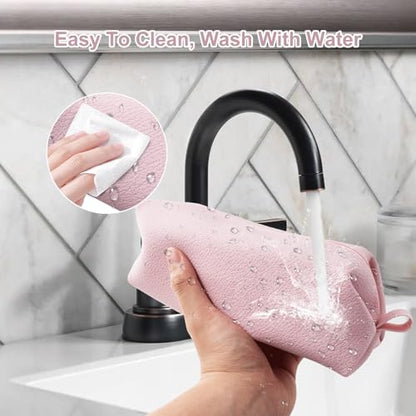 Portable Silicone Makeup Bag, Large Waterproof Makeup Brush Bag,Bathroom Travel Bag,Upgraded Leakproof Zipper Makeup Box,Suitable for Mens Womens(Pink)