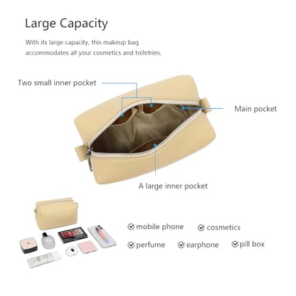 PU leather Organizer Bag Lightweight Cosmetic Bag with Ring Clasp Perfect Travel Makeup Bag for Women (Ground Lotus/PU) - color: Almond Yellow/PU