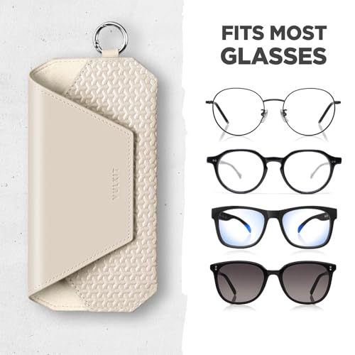 VULKIT Portable Leather Eye Glasses Case for Women & Men, Slim Sunglass Case, Unisex Eyeglass Case - color: Moonstone Beige
