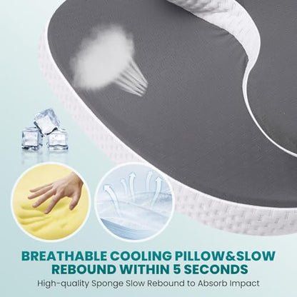 JINXIA Cervical Neck Pillow, Ergonomic Memory Foam Pillows for Neck Pain Relief with Breathable Pillowcase, Adjustable Contour Neck Support Pillow for Side Back Stomach Sleepers, Odorless