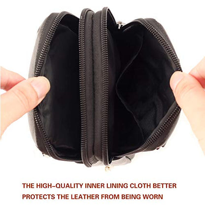 Small Mens Leather Satchel Cell Phone Holster,Vertical Belt Clip Cellphone Pouch,Purse Waist Bag Fanny Pack Compatible with Google,Zipper Phone Bag for Work,Hike - color: Black