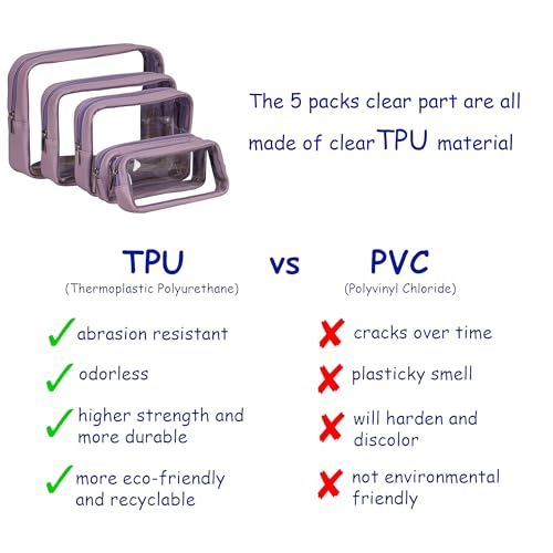 Remobia Hicol TSA Approved 5-Piece Diaper Bag Organizer Pouch Set Clear Waterproof TPU Kids Toiletry Storage Set Travel Packing Clutch Cube Bags for Baby Nursing (Purple) - color: Purple Leather