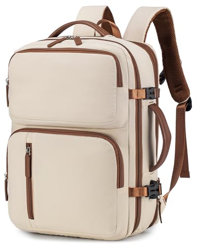 17x13x9 Personal Item Bag Travel Backpack for Men Women 43x33x15 Travel Bag Expandable with USB Charging Port 180°Full Open Access Laptop Backpack,White - color: White