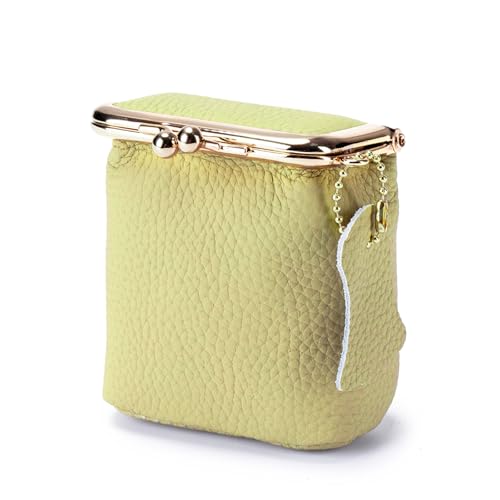Litchi Leather Coin Purse for Women, Portable Vintage Wallet Mini Lipstick Holder Fashion Solid Color Kiss Lock Key Storage Square Pouch (Yellow) - color: Yellow