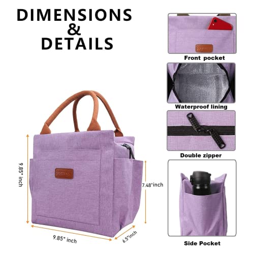 Joymee Lunch Bag Women, Reusable Leakproof Insulated Lunch Box- Purple | Large Capacity, Bottle Holder & Side Pockets, Leakproof Insulated Design, for Work, Travel, Picnic, for Adult - color: 04 Purple