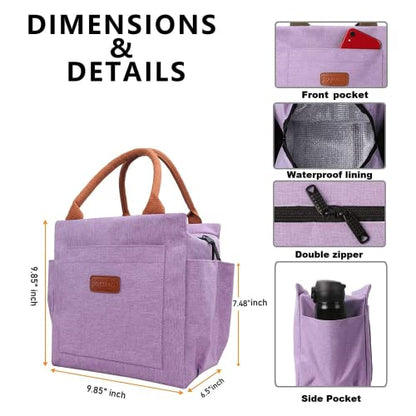 Joymee Lunch Bag Women, Reusable Leakproof Insulated Lunch Box- Purple | Large Capacity, Bottle Holder & Side Pockets, Leakproof Insulated Design, for Work, Travel, Picnic, for Adult - color: 04 Purple