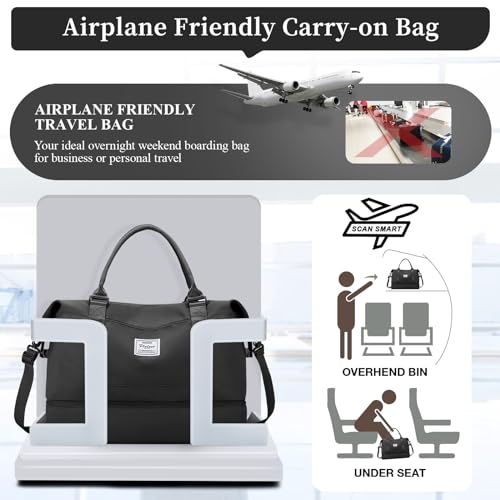 Travel Duffel Bag with Shoes Compartment, Overnight Weekender Bags for Women,Carry on Personal Item Bag,Medium Size - color: A-Black, size: Medium