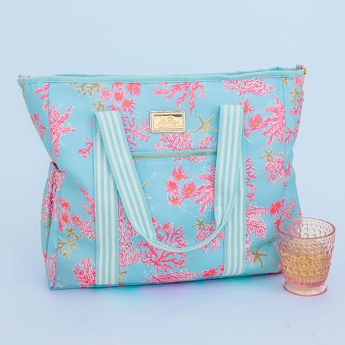 Lilly Pulitzer Beach and Picnic Cooler, Insulated Bag with Adjustable Shoulder Strap and Zipper, Soft Cooler - color: Royal Coral