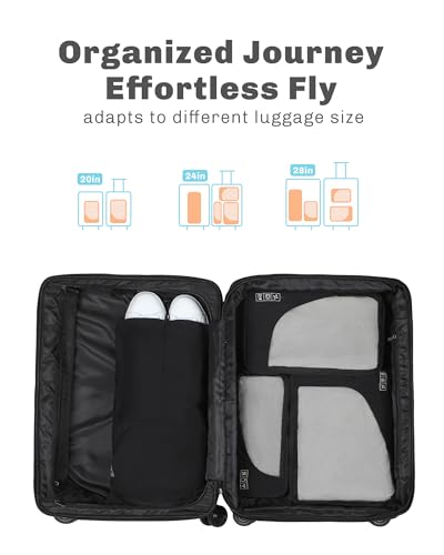 Hynes Eagle 6 Set/ 4 Set/ 2 Set Compression Packing Cubes Travel Essentials Lightweight Nylon Luggage Suitcase Organizer Bag Black 4PCS - color: Black-4 PCS