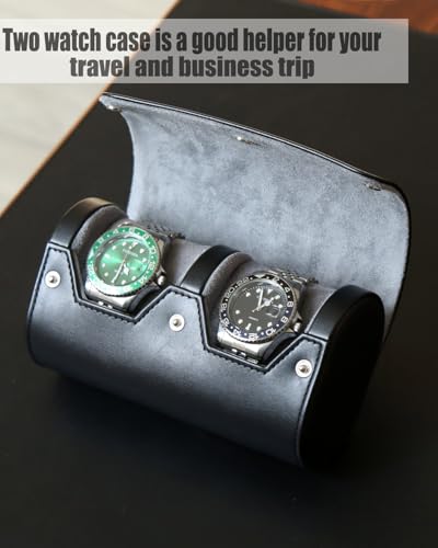 Watch Roll Travel Case for Men and Women with Suede Lining Portable 2 Slot Watch Display Storage and Organizer to Holder Large Watch(2 slot black) - color: 2 slot black