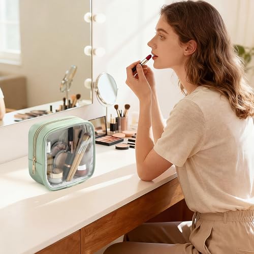 Abbylike 3 Pcs Mini Clear Makeup Bag Cosmetic Bags Set Waterproof Transparent Toiletry Bag with Zipper for Women Girls, Gifts for Bridesmaid(Moonlight White,Lake Blue,Lake Green) - color: Moonlight White,Lake Blue,Lake Green