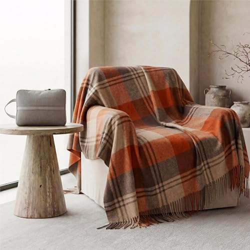 Soft Pure Wool Throw Blanket, Lightweight Warmth, 55"x83", Plaid, Fringe, Compact with Bag, Useful Gift for Women Men, All Season Decorative Cozy Travel Blanket for Couch Bed, Outdoors - color: Maple Forest, size: Standard (1.5 lbs)