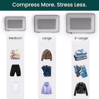 NOBL Travel Compressible Packing Cubes Set, 6 Pieces Travel Packing Organizers, Compression Luggage Cubes for Suitcases & Carry On, Space Saving (XXS, XS, S, M, L, XL) - Silver - color: Silver