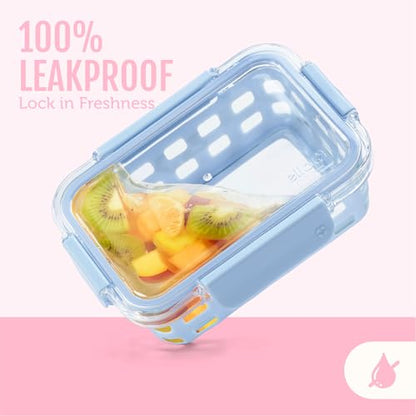 Ello Duraglass 3.4 Cup Meal Prep Sets 10Pc, 5 Pack Set- Glass Food Storage Container with Silicone Sleeve and Airtight BPA-Free Plastic Lids, Dishwasher, Microwave, and Freezer Safe, Meadow - color: Meadow