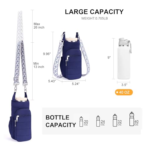 Water Bottle Bag 40 oz Crossbody Bag Insulated Carrier Purse Holder for Walking Hiking with Adjustable Strap - color: Blue