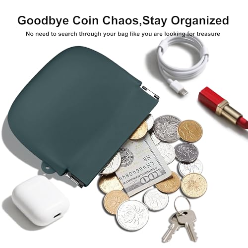 Squeeze Coin Purse for Women – Silicone Small Coin Pouch with Kiss Lock for Coins, Keys, Lipstick, and Earphones – Mini Cute Change Purse, Coin Purse & Pouch for Daily Life, Cars, Travel, Party - color: Squeeze / Dark Green