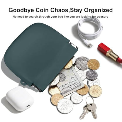 Squeeze Coin Purse for Women – Silicone Small Coin Pouch with Kiss Lock for Coins, Keys, Lipstick, and Earphones – Mini Cute Change Purse, Coin Purse & Pouch for Daily Life, Cars, Travel, Party - color: Squeeze / Dark Green