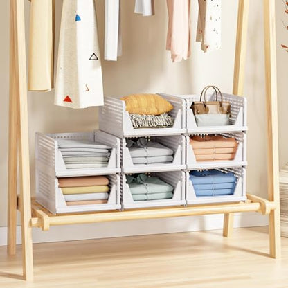 8 Pack Stackable Closet Storage Basket - Stackable Storage Bins, Multifunctional & Foldable Closet Organizer Waterproof, Wardrobe Cupboard Space-Saving Hat Storage Drawer Organizer, White - size: 8 Pack White