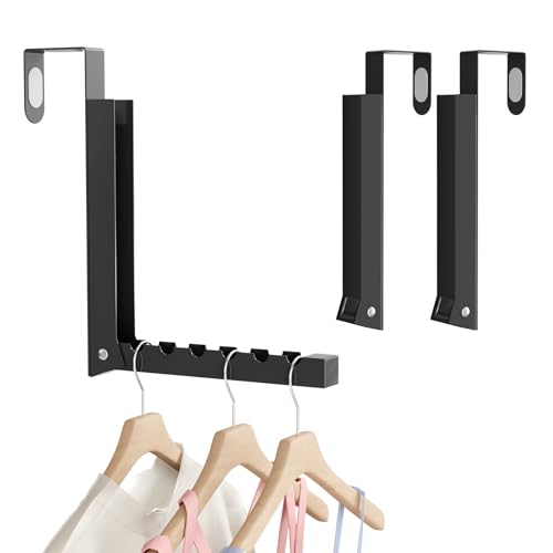 BAKON Over The Door Hanger Folding Clothes Drying Rack, Folding Hanging Clothes Rack for Indoor Laundry Room Bathroom Compact Small Space Foldable Portable Over Door Hanging Hook Collapsible - color: Black