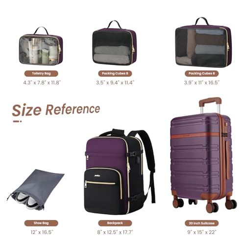 YAMTION Luggage Sets 6 Piece,Hardside 20In Suitcase with Spinner Wheels,TSA Lock,Carry On Suitcase Travel Essentials for Personal Items,Purple - color: Purple