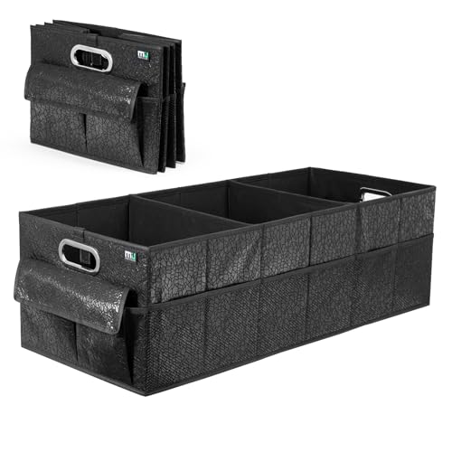 MIU COLOR Trunk Organizer for SUV, Sturdy Car Organizer, Non-Slip Bottom, Folded Storage Organizer for Sedan, Van, Jeep, Grocery, Car Accessories, Large 3 Compartments, Art Black,32"×13"×10.6" - color: Black Texture, size: Large+Pockets