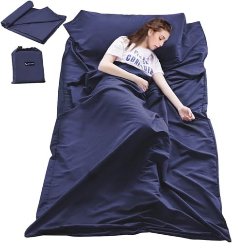Sleeping Bag Liner Travel Sheets for Hotel Camping Sheets Travel Bed Sheets for Hotel Lightweight Single &Double Compact Sleeping Bag Sack Breathable Travel Sleeping Bag for Hotels Adult Compact Sacks - color: Dark Blue, size: 82.7 X 45 Inch