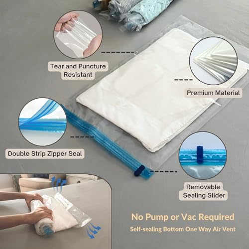 12 Pack Vacuum Storage Bags with Hand Pump, Compression Space Saver for Comforter, Bedding, Blanket Storage, Vacuum Seal Bags for Clothing, Travel Luggage Suitcase and Closet Organizer - size: 12 Combo