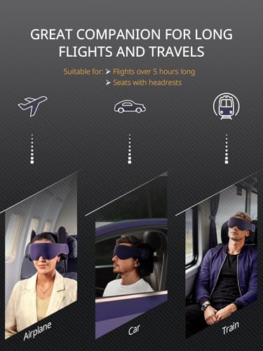 Travel Pillow, Airplane Neck Pillow for Long Flight, Oversized Head Strap with 3D Eye Mask for Sleep, 360°Support Headrest, Stop Bobblehead, Ultimate Travel Essentials for Men Women Purple