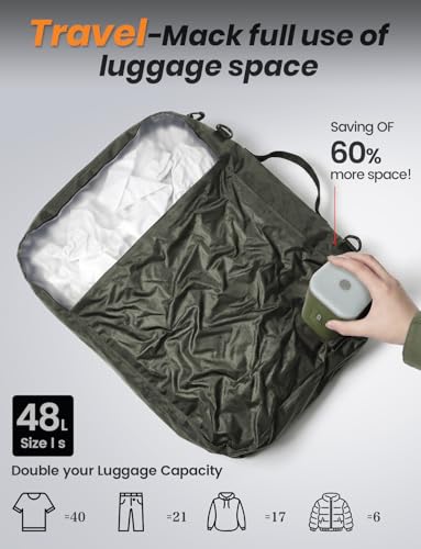 48L No pump Vacuum Seal Bags for Travel - TPU & Clear Compression Bags for Luggage | Reusable Space Saver,Green
